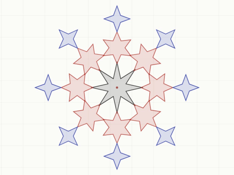Tessellation sandbox — a rosette of stars with eight-fold symmetry